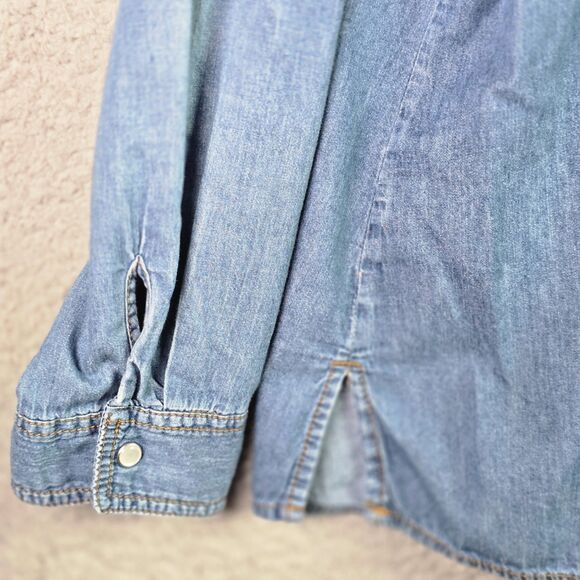 VTG Faded Glory Denim Shirt 3X Pearl Snap Roll Tab Western Y2K Cotton Side Slits - Picture 6 of 16